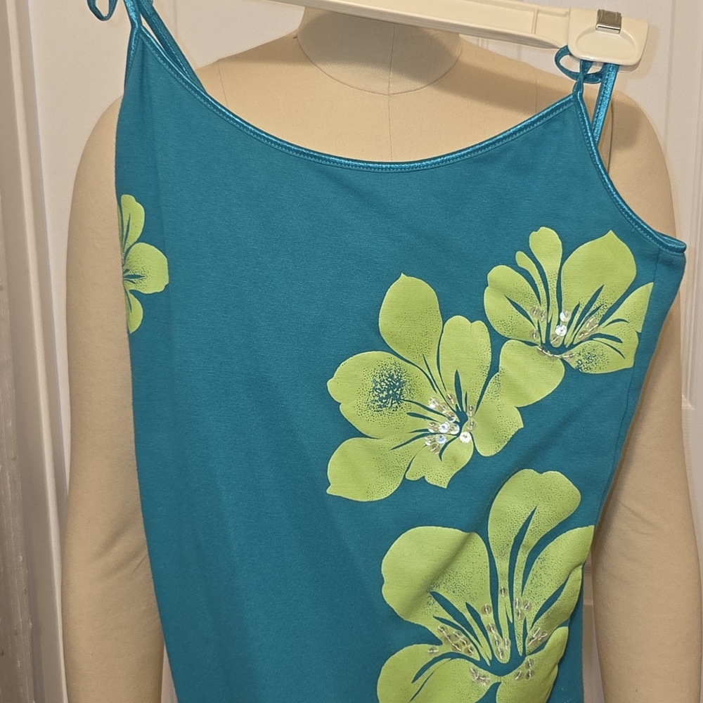 Teal Floral Tie-Shoulder Crop Top